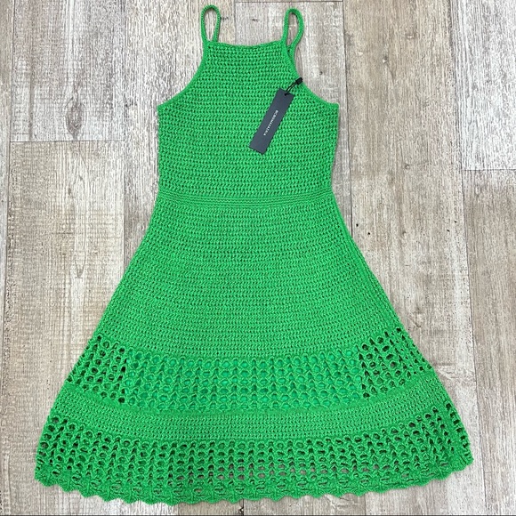 (BC14) BCBGMAXAZRIA Crochet Knit A-line Dress In Vibrant Green - Picture 2 of 4